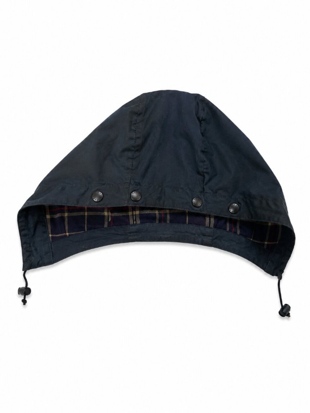 Barbour Vintage Waxed Cotton Hood Dress Gordon Tartan Made in England Blue Navy